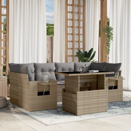 Set sofás de jardín 7 piezas y cojines ratán sintético beige en Conjuntos de jardín | Comprar online en Foru.es