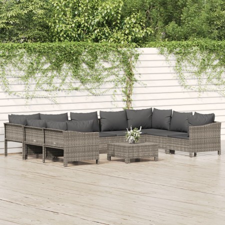 Set de muebles de jardín 10 pzas y cojines ratán sintético gris de , Conjuntos de jardín - Ref: Foro24-3187305, Precio: 745,8...
