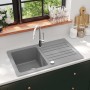 Fregadero reversible gris de granito de una cubeta con escurridor de , Fregaderos - Ref: Foro24-141670, Precio: 195,86 €, Des...
