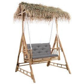 Banco columpio 2 plazas hojas de palma y cojín bambú 202 cm de , Balancines de jardín - Ref: Foro24-3063934, Precio: 484,34 €...