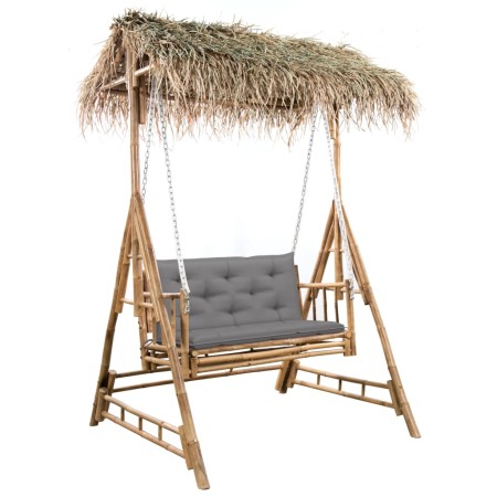 Banco columpio 2 plazas hojas de palma y cojín bambú 202 cm de , Balancines de jardín - Ref: Foro24-3063934, Precio: 484,34 €...