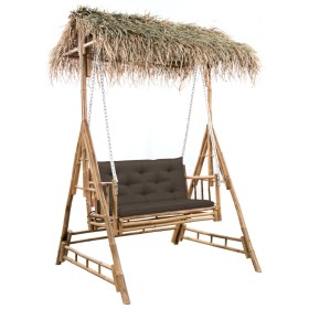 Banco columpio de 2 plazas hojas de palma y cojín bambú 202 cm de , Balancines de jardín - Ref: Foro24-3063941, Precio: 484,1...