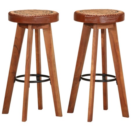 Taburetes de cocina 2 uds cuero auténtico madera maciza acacia de , Taburetes de cocina - Ref: Foro24-348164, Precio: 158,74 ...