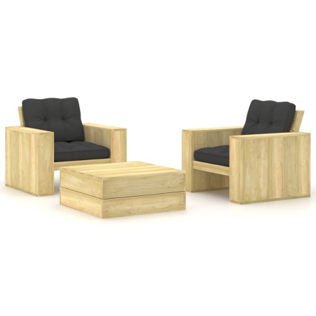 Set muebles de jardín y cojines 3 pzas madera pino impregnada de , Conjuntos de jardín - Ref: Foro24-3065804, Precio: 454,63 ...