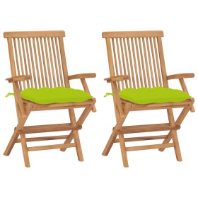 Sillas de jardín 2 uds madera teca con cojines verde brillante de , Sillas de jardín - Ref: Foro24-3062513, Precio: 204,05 €,...