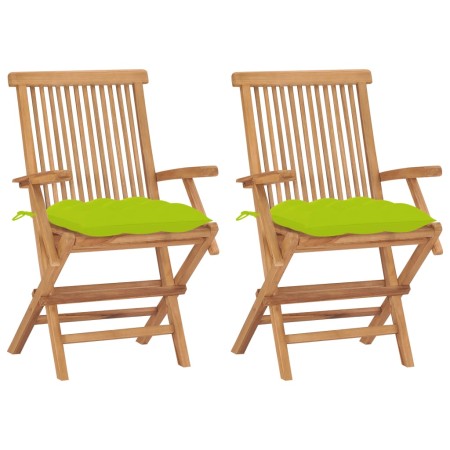 Sillas de jardín 2 uds madera teca con cojines verde brillante de , Sillas de jardín - Ref: Foro24-3062513, Precio: 204,05 €,...