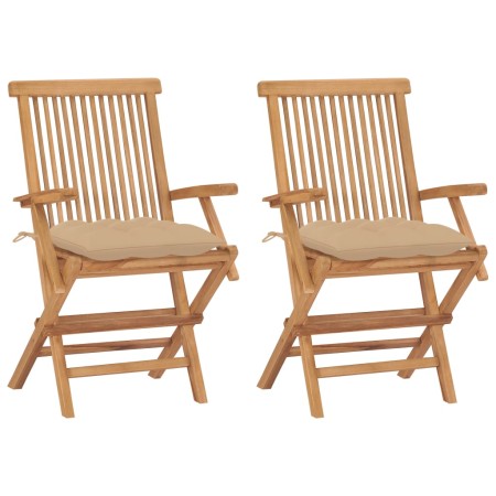 Sillas de jardín 2 uds madera maciza de teca con cojines beige de , Sillas de jardín - Ref: Foro24-3062505, Precio: 204,05 €,...
