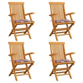 Sillas de jardín 4 uds madera teca con cojines a cuadros rojos de , Sillas de jardín - Ref: Foro24-3065630, Precio: 378,06 €,...