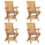 Sillas de jardín 4 uds madera teca con cojines a cuadros rojos de , Sillas de jardín - Ref: Foro24-3065630, Precio: 378,06 €,...