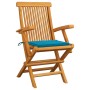 Sillas de jardín 3 uds madera maciza de teca con cojines azules de , Sillas de jardín - Ref: Foro24-3062518, Precio: 234,00 €...