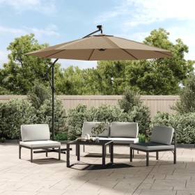 Sombrilla voladiza con luces LED y poste acero taupe 300 cm de , Sombrillas - Ref: Foro24-44522, Precio: 131,87 €, Descuento: %