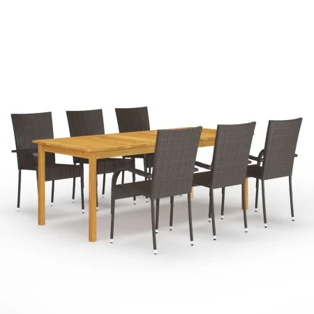 Juego de comedor para jardín 7 piezas marrón de vidaXL, Conjuntos de jardín - Ref: Foro24-3067877, Precio: 483,06 €, Descuent...