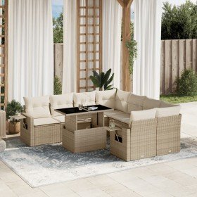 Set de sofás de jardín 9 pzas con cojines ratán sintético beige en Conjuntos de jardín | Comprar online en Foru.es