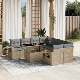 Set de sofás de jardín 9 pzas con cojines ratán sintético beige en Conjuntos de jardín | Comprar online en Foru.es
