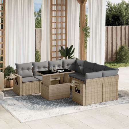 Set de sofás de jardín 9 pzas con cojines ratán sintético beige en Conjuntos de jardín | Comprar online en Foru.es