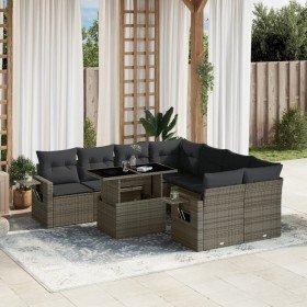 Set de muebles de jardín 9 pzas y cojines ratán sintético gris en Conjuntos de jardín | Comprar online en Foru.es