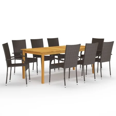 Juego de comedor de jardín de 9 piezas marrón de vidaXL, Conjuntos de jardín - Ref: Foro24-3067880, Precio: 651,32 €, Descuen...