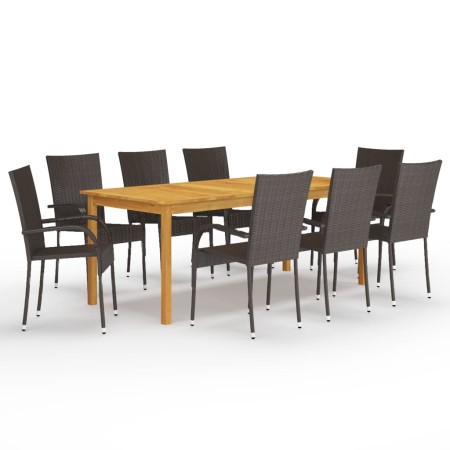 Juego de comedor de jardín de 9 piezas marrón de vidaXL, Conjuntos de jardín - Ref: Foro24-3067880, Precio: 609,04 €, Descuen...