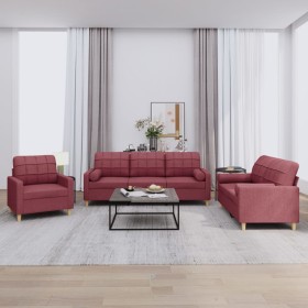 Juego de sofás con cojines 3 piezas tela rojo tinto de , Sofás - Ref: Foro24-3201264, Precio: 585,33 €, Descuento: %