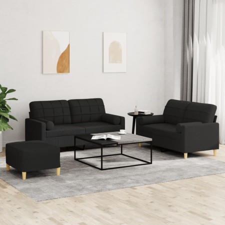 Juego de sofás con cojines 3 piezas tela negro de , Sofás - Ref: Foro24-3201302, Precio: 481,08 €, Descuento: %