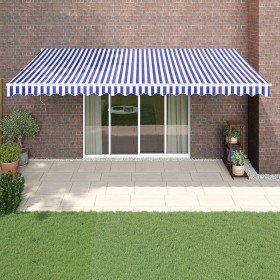 Toldo retráctil aluminio y tela azul y blanco 5x3 m de , Toldos - Ref: Foro24-3154425, Precio: 348,32 €, Descuento: %