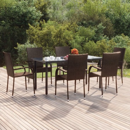 Juego de comedor de jardín 7 piezas ratán sintético marrón de , Conjuntos de jardín - Ref: Foro24-3156661, Precio: 406,51 €, ...