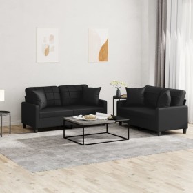 Juego de sofás con cojines 2 piezas cuero sintético negro de , Sofás - Ref: Foro24-3201368, Precio: 464,39 €, Descuento: %