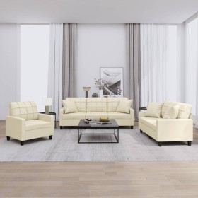 Juego de sofás con cojines 3 piezas cuero sintético color crema de , Sofás - Ref: Foro24-3201349, Precio: 641,93 €, Descuento: %
