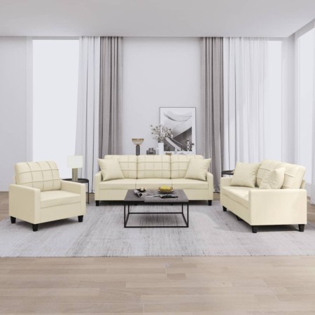Juego de sofás con cojines 3 piezas cuero sintético color crema de , Sofás - Ref: Foro24-3201349, Precio: 641,93 €, Descuento: %