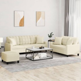 Juego de sofás con cojines 3 piezas cuero sintético color crema de , Sofás - Ref: Foro24-3201394, Precio: 515,47 €, Descuento: %