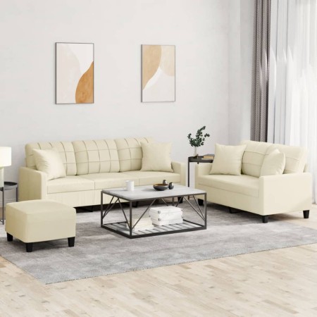 Juego de sofás con cojines 3 piezas cuero sintético color crema de , Sofás - Ref: Foro24-3201394, Precio: 515,47 €, Descuento: %