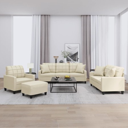 Juego de sofás con cojines 4 piezas cuero sintético color crema de , Sofás - Ref: Foro24-3201354, Precio: 657,19 €, Descuento: %