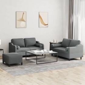 Juego de sofás con cojines 3 piezas tela gris oscuro de , Sofás - Ref: Foro24-3201827, Precio: 489,59 €, Descuento: %