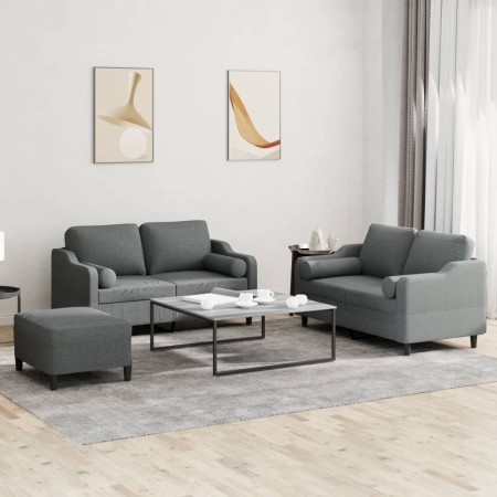 Juego de sofás con cojines 3 piezas tela gris oscuro de , Sofás - Ref: Foro24-3201827, Precio: 489,59 €, Descuento: %