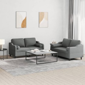 Juego de sofás con cojines 2 piezas tela gris oscuro de , Sofás - Ref: Foro24-3201819, Precio: 431,75 €, Descuento: %