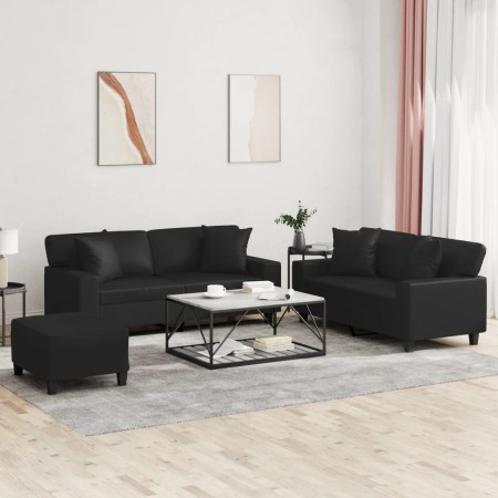 Juego de sofás con cojines 3 piezas cuero sintético negro de , Sofás - Ref: Foro24-3201929, Precio: 607,43 €, Descuento: %