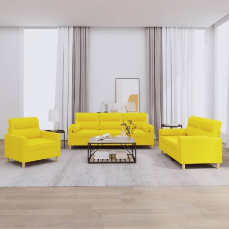 Juego de sofás con cojines 3 piezas tela amarillo claro de , Sofás - Ref: Foro24-3201557, Precio: 585,01 €, Descuento: %