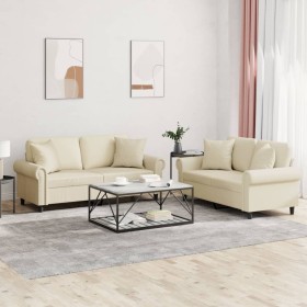 Juego de sofás con cojines 2 piezas cuero sintético color crema de , Sofás - Ref: Foro24-3202161, Precio: 485,43 €, Descuento: %