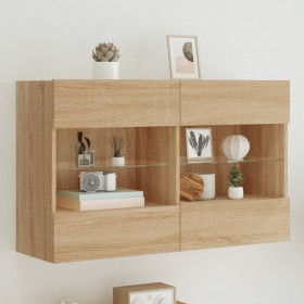Mueble TV de pared con luces LED roble Sonoma 98,5x30x60,5 cm de , Muebles TV - Ref: Foro24-837108, Precio: 107,11 €, Descuen...