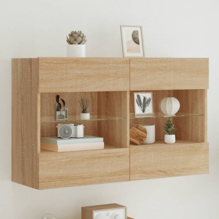 Mueble TV de pared con luces LED roble Sonoma 98,5x30x60,5 cm de , Muebles TV - Ref: Foro24-837108, Precio: 107,11 €, Descuen...