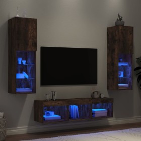 Muebles TV pared con LED 5 pzas madera ingeniería roble ahumado de , Muebles TV - Ref: Foro24-3216608, Precio: 161,97 €, Desc...