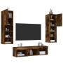 Muebles TV pared con LED 5 pzas madera ingeniería roble ahumado de , Muebles TV - Ref: Foro24-3216608, Precio: 161,97 €, Desc...