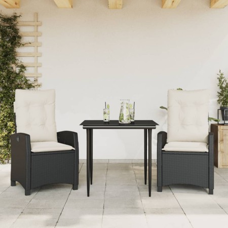 Set comedor de jardín 3 pzas con cojines ratán sintético negro de , Conjuntos de jardín - Ref: Foro24-3212722, Precio: 326,77...