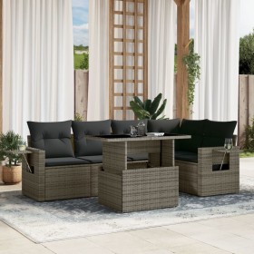 Set de muebles de jardín 6 pzas y cojines ratán sintético gris en Conjuntos de jardín | Comprar online en Foru.es