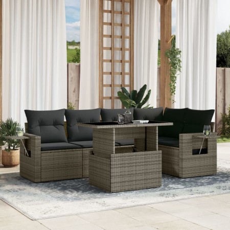 Set de muebles de jardín 6 pzas y cojines ratán sintético gris en Conjuntos de jardín | Comprar online en Foru.es