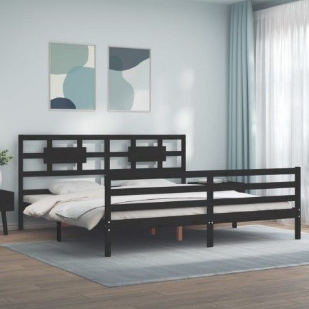 Estructura de cama con cabecero madera maciza negro 200x200 cm de vidaXL, Camas y somieres - Ref: Foro24-3194465, Precio: 176...