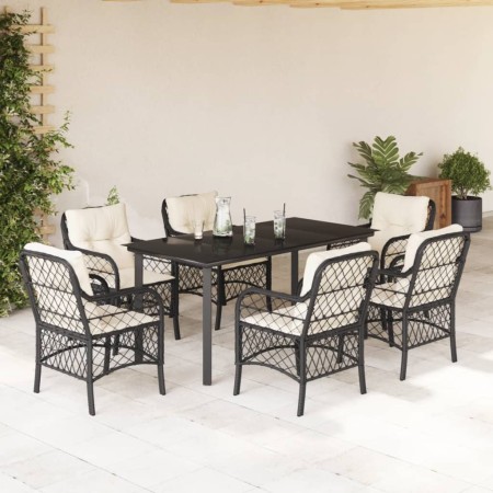 Set de comedor de jardín 7 pzas y cojines ratán sintético negro de , Conjuntos de jardín - Ref: Foro24-3212093, Precio: 683,0...