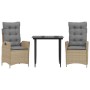 Set comedor de jardín 3 pzas con cojines ratán sintético beige de , Conjuntos de jardín - Ref: Foro24-3213254, Precio: 323,45...