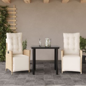 Set comedor de jardín 3 pzas con cojines ratán sintético beige de , Conjuntos de jardín - Ref: Foro24-3213441, Precio: 349,39...