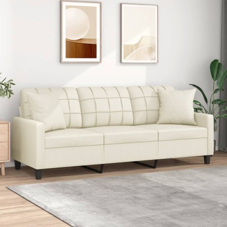 Sofá de 3 plazas con cojines cuero sintético color crema 180 cm de , Sofás - Ref: Foro24-3200809, Precio: 265,91 €, Descuento: %